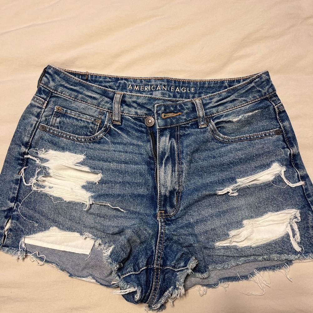 American Eagle Outfitters Blue Distressed Jean Shorts